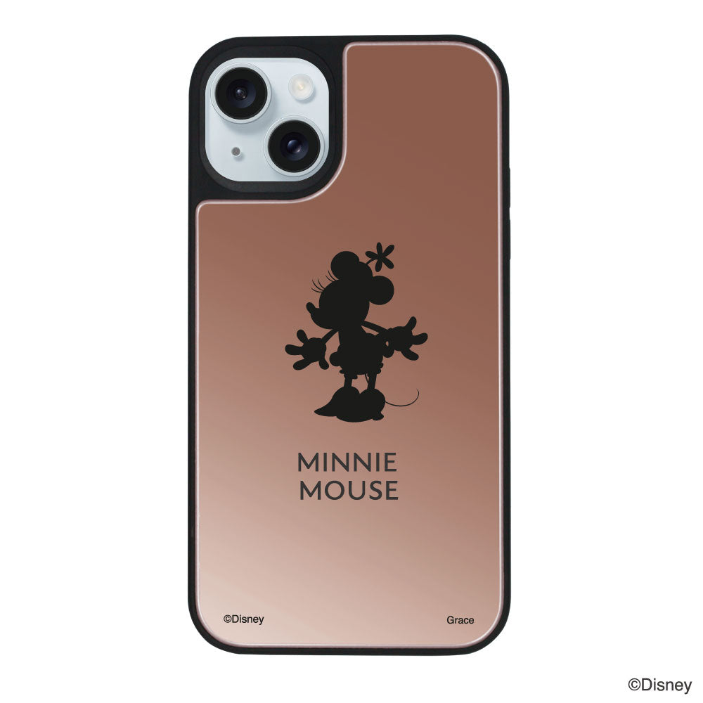 iPhone15Plus/14Plusケース ミラーバンパー ミラー付きケース シルエットミニーマウス ローズゴールド