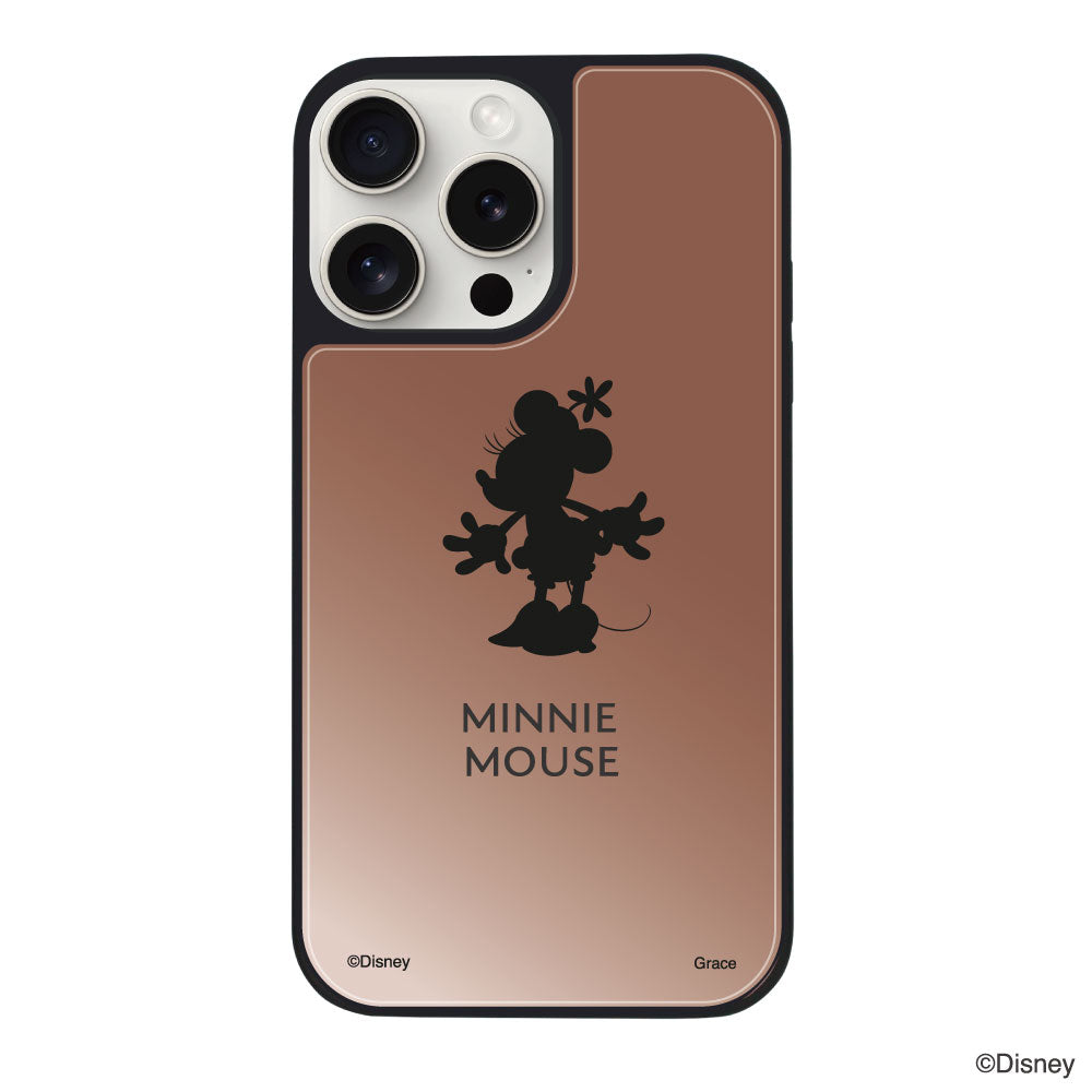iPhone15ProMaxケース ミラーバンパー ミラー付きケース シルエットミニーマウス ローズゴールド