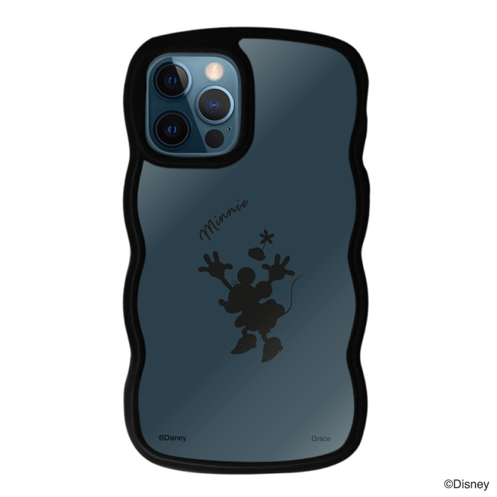 iPhone12ProMaxケース ウェーブフレーム クリアケース シルエットミニーマウス ブラック