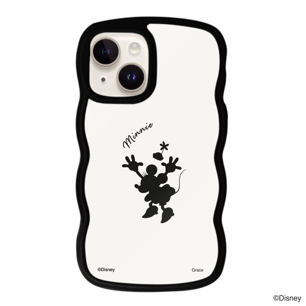 iPhone14/13ケース ウェーブフレーム クリアケース シルエットミニーマウス ブラック