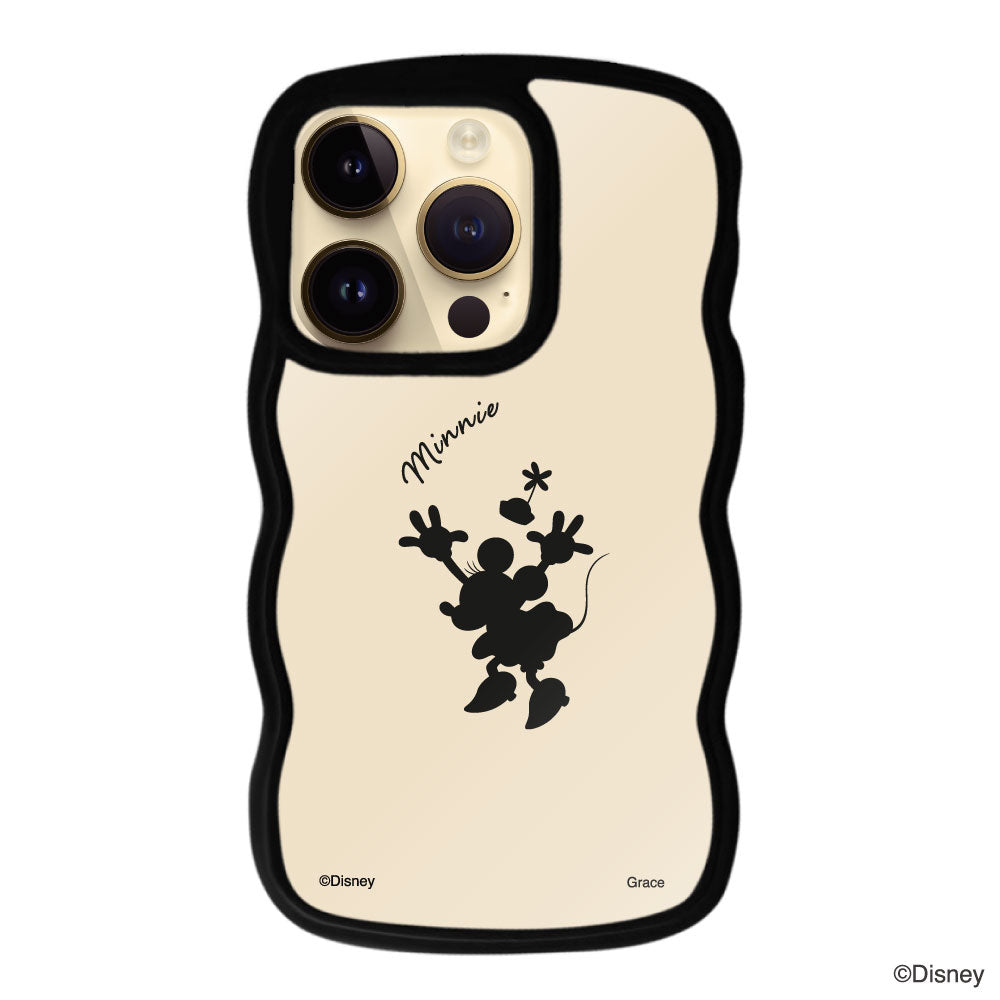 iPhone14Proケース ウェーブフレーム クリアケース シルエットミニーマウス ブラック