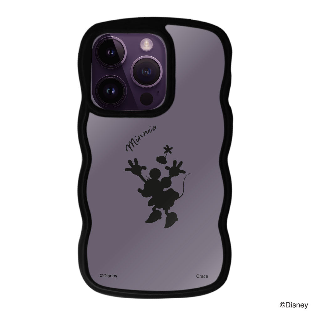 iPhone14ProMaxケース ウェーブフレーム クリアケース シルエットミニーマウス ブラック