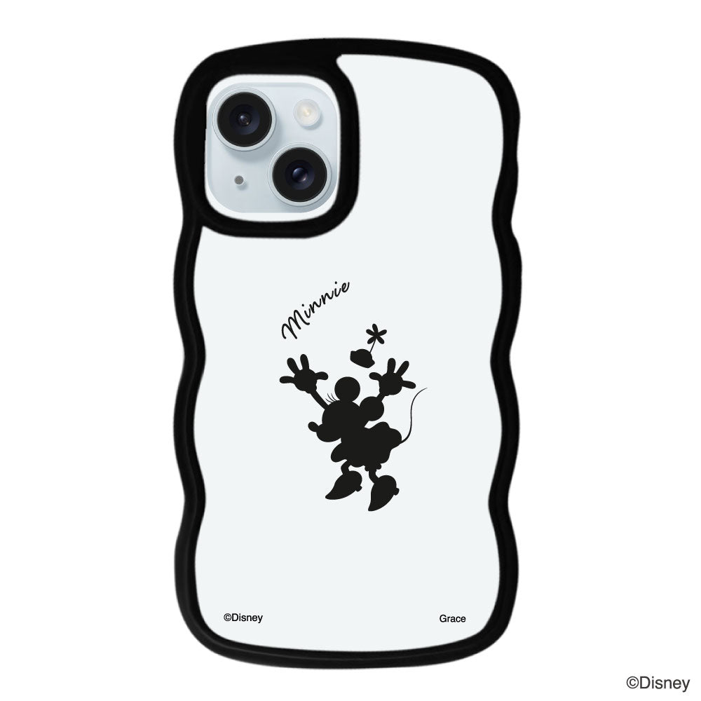 iPhone15Plus/14Plusケース ウェーブフレーム クリアケース シルエットミニーマウス ブラック