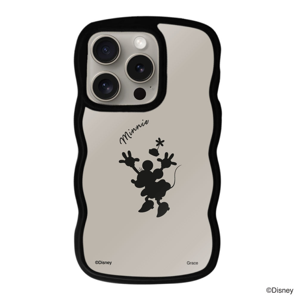 iPhone15Proケース ウェーブフレーム クリアケース シルエットミニーマウス ブラック