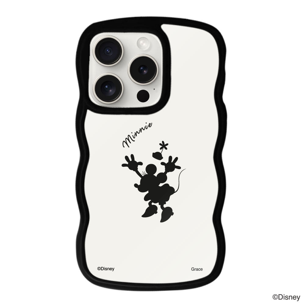 iPhone15ProMaxケース ウェーブフレーム クリアケース シルエットミニーマウス ブラック