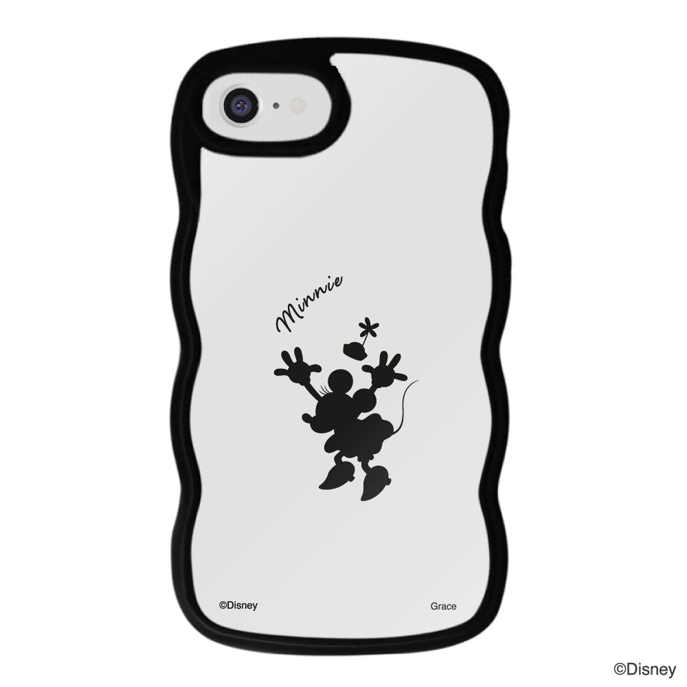 iPhone7/8/SE2/SE3ケース ウェーブフレーム クリアケース シルエットミニーマウス ブラック