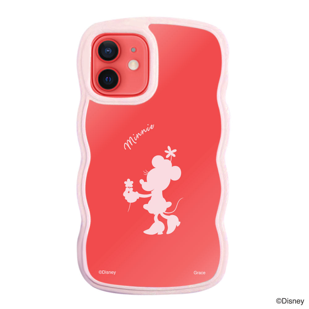 iPhone11ケース ウェーブフレーム クリアケース シルエットミニーマウス ピンク