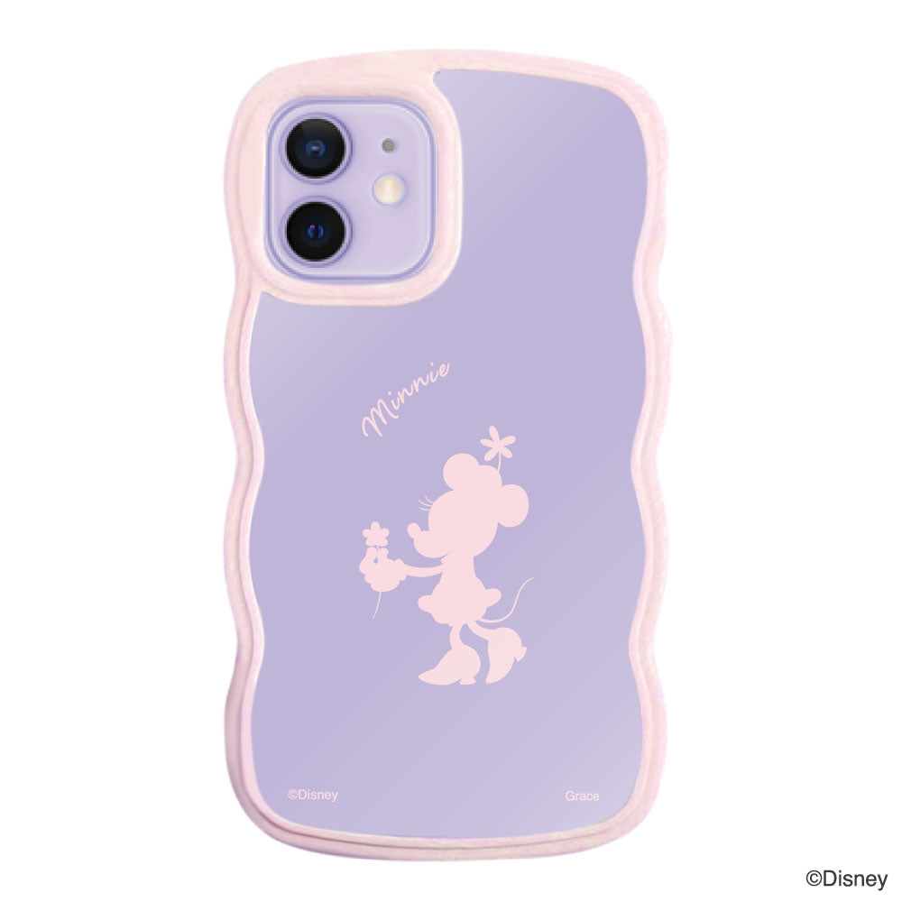 iPhone12/12Proケース ウェーブフレーム クリアケース シルエットミニーマウス ピンク
