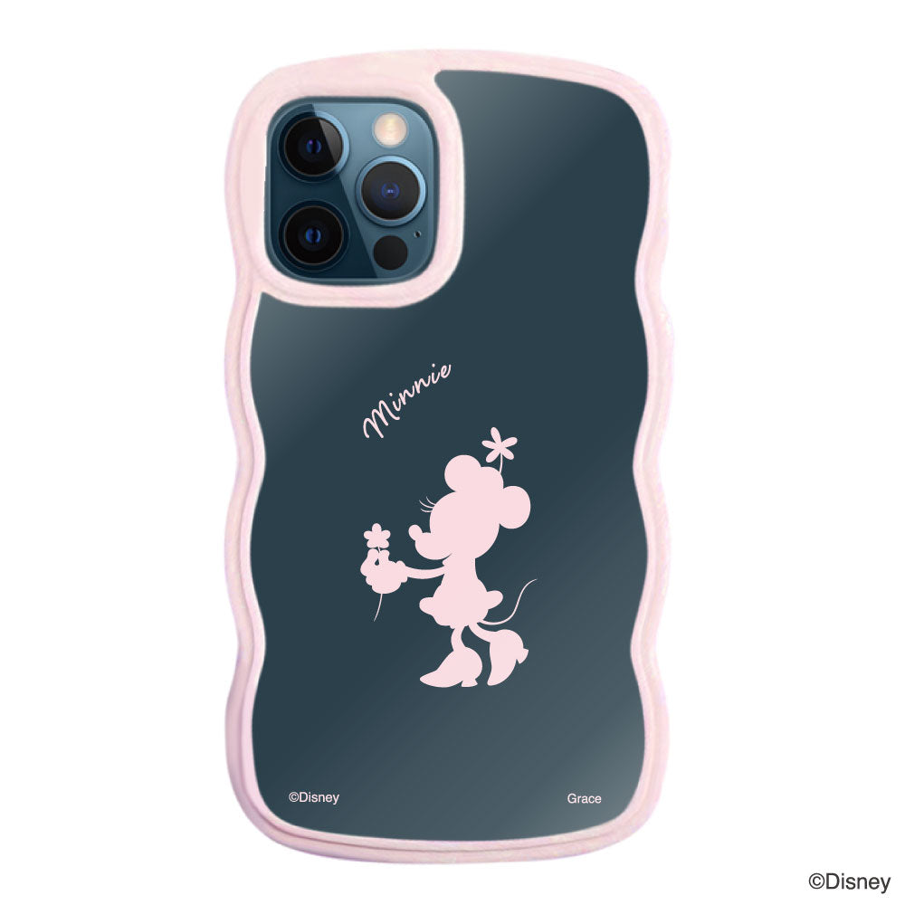 iPhone12ProMaxケース ウェーブフレーム クリアケース シルエットミニーマウス ピンク