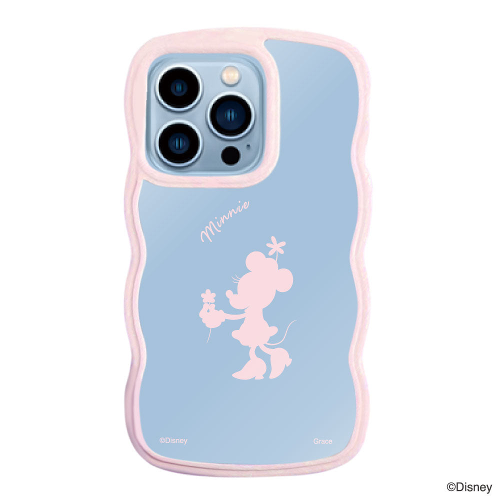 iPhone13ProMaxケース ウェーブフレーム クリアケース シルエットミニーマウス ピンク