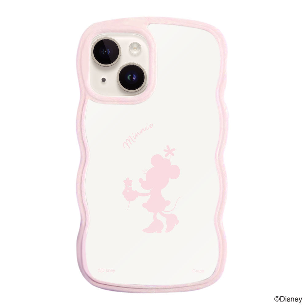 iPhone14/13ケース ウェーブフレーム クリアケース シルエットミニーマウス ピンク