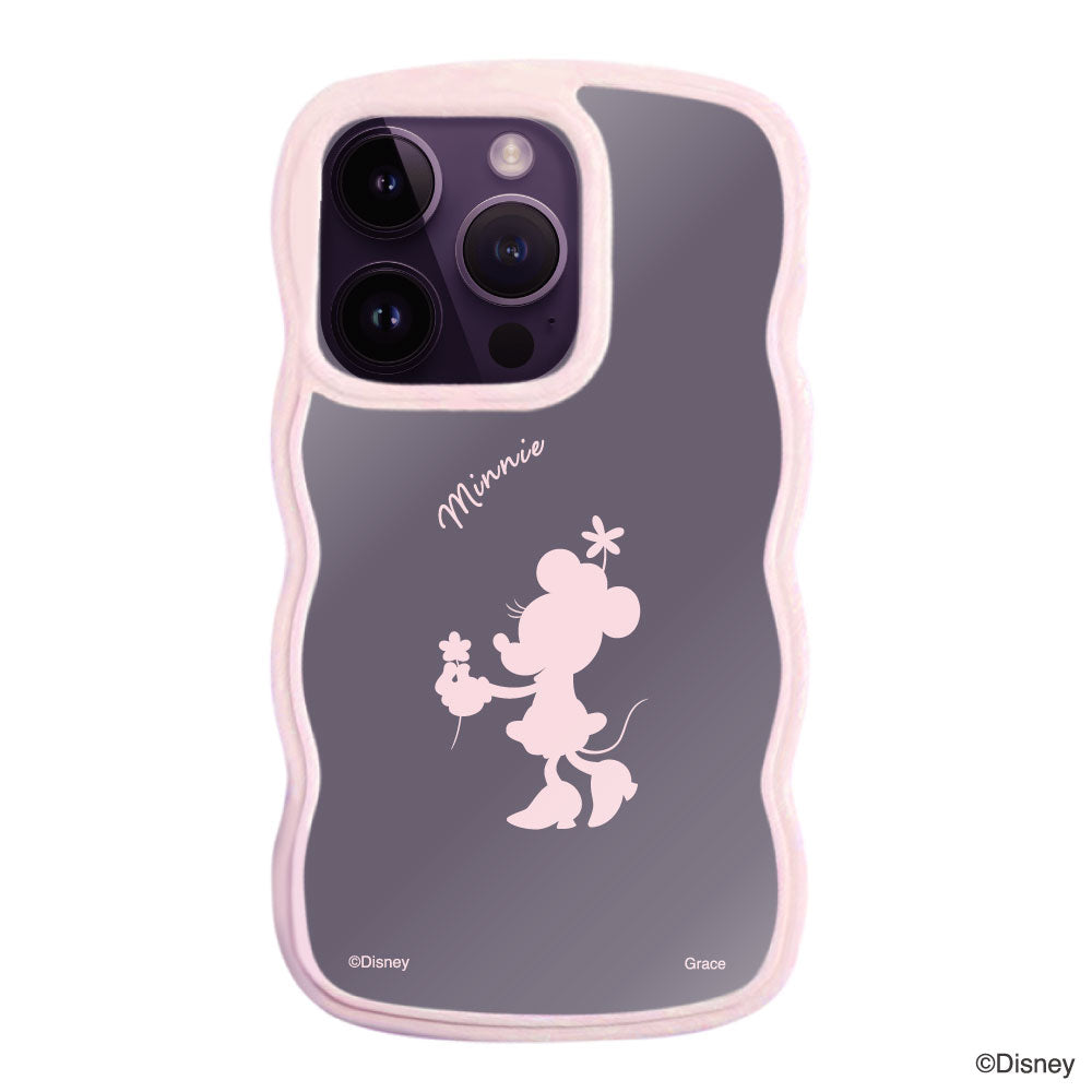 iPhone14ProMaxケース ウェーブフレーム クリアケース シルエットミニーマウス ピンク