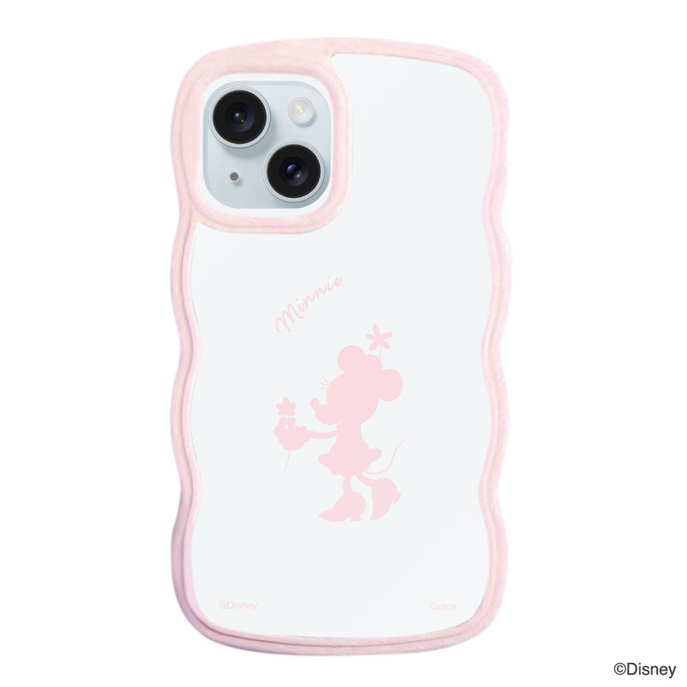 iPhone15Plus/14Plusケース ウェーブフレーム クリアケース シルエットミニーマウス ピンク