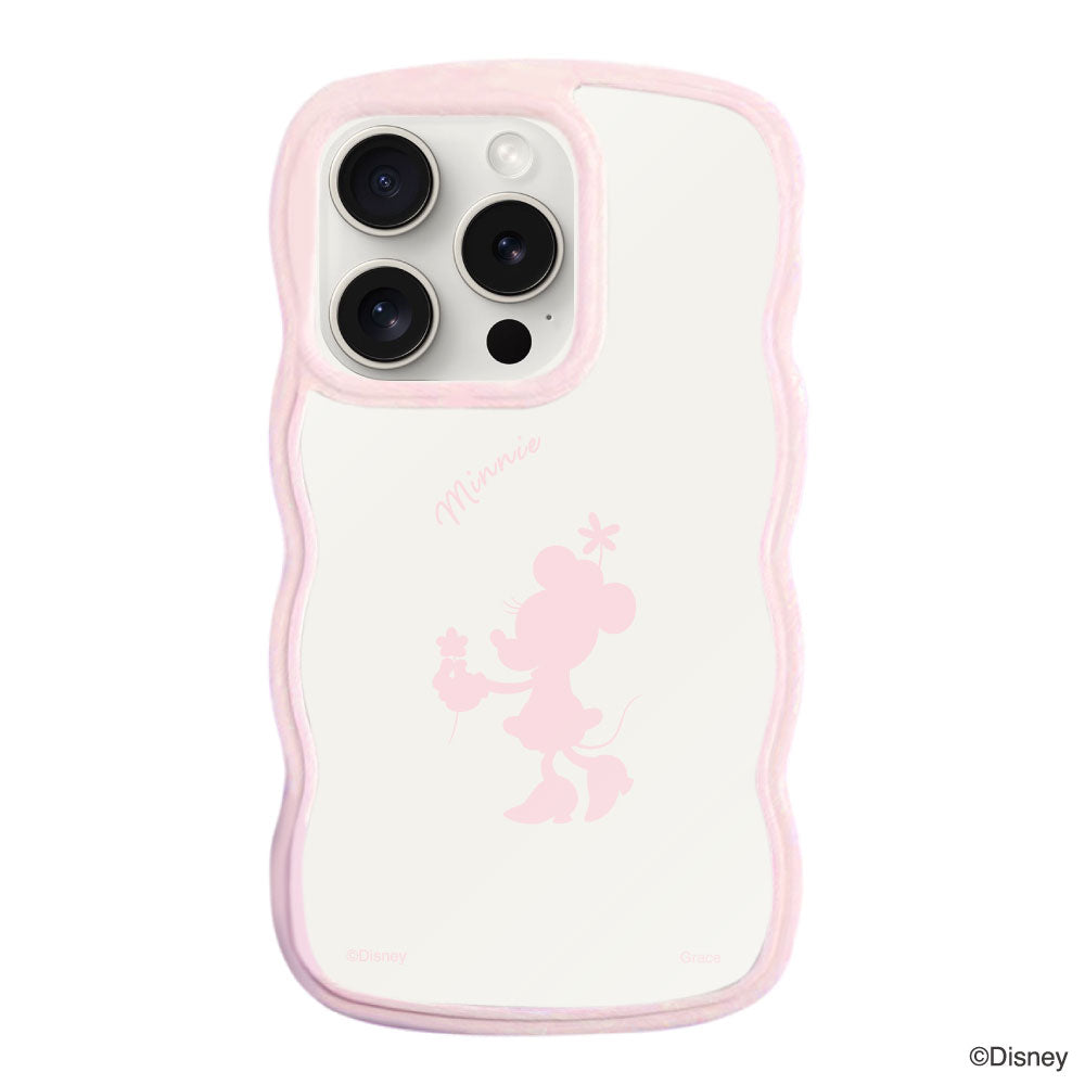 iPhone15ProMaxケース ウェーブフレーム クリアケース シルエットミニーマウス ピンク