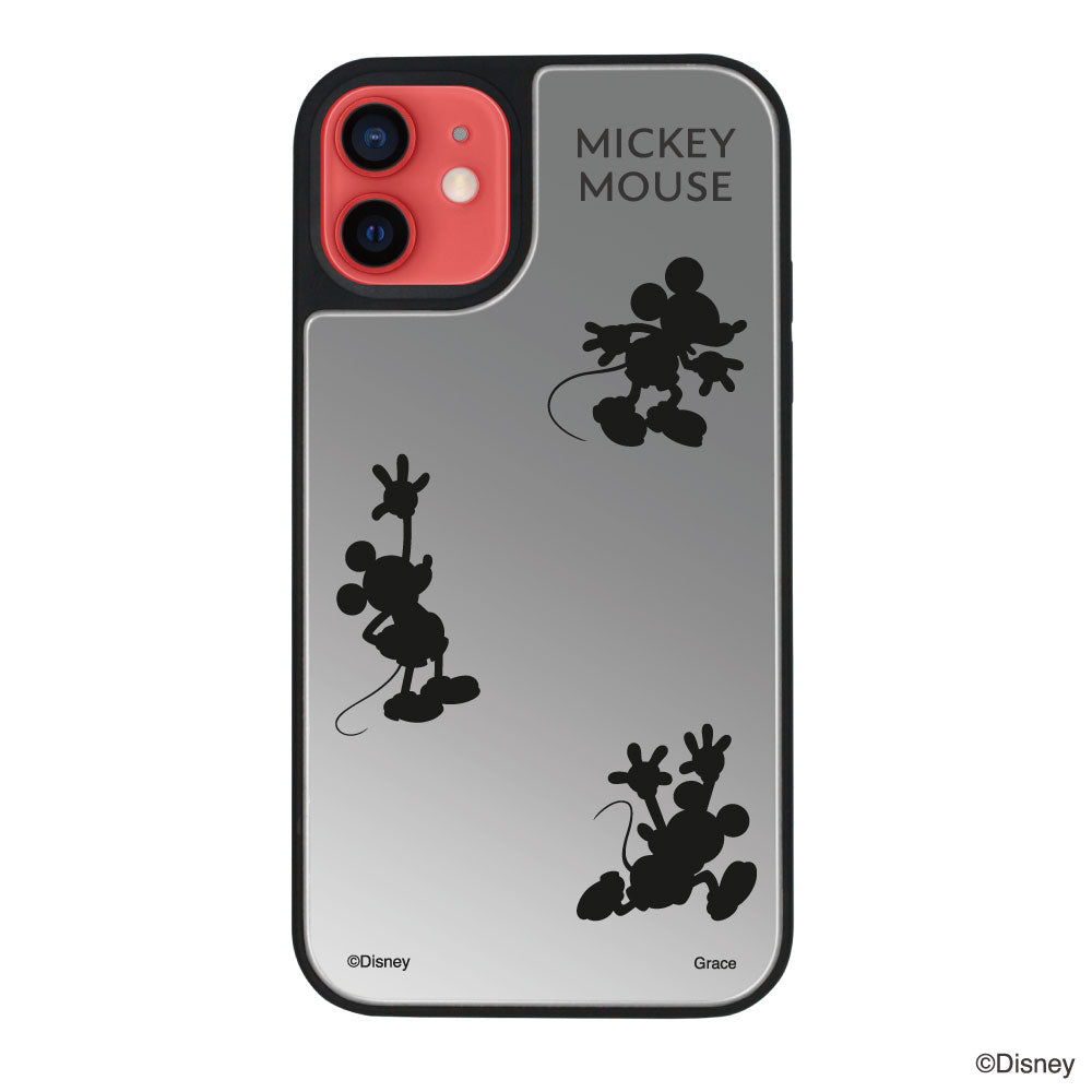 iPhone11ケース ミラーバンパー ミラー付きケース シルエット3ミッキーマウス シルバー