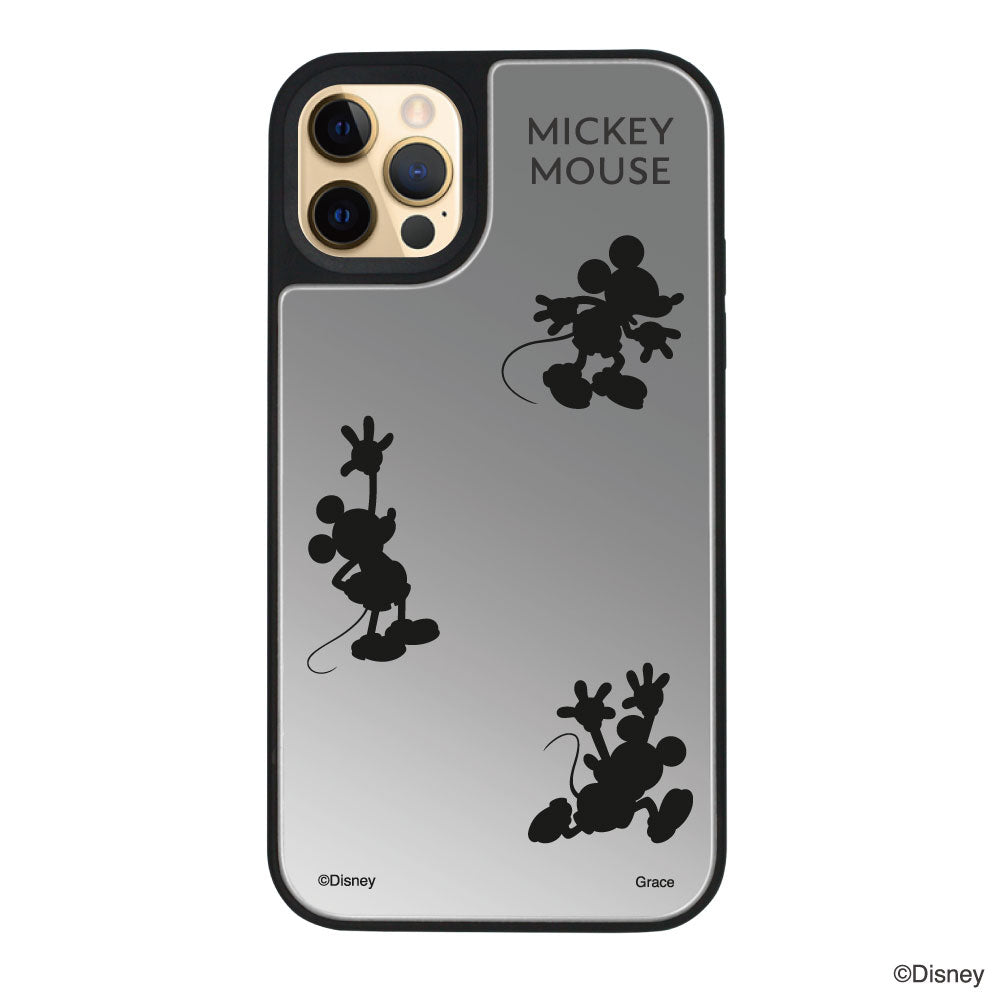 iPhone11Proケース ミラーバンパー ミラー付きケース シルエット3ミッキーマウス シルバー