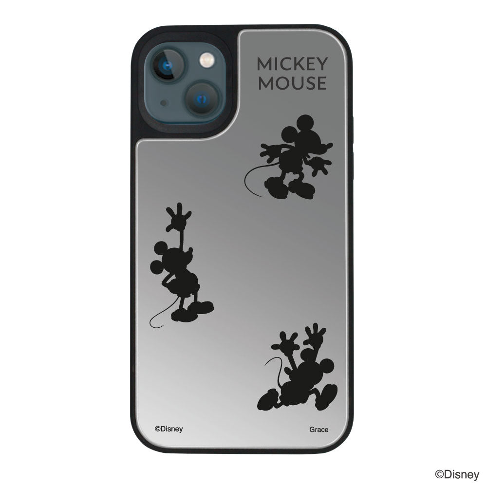 iPhone13miniケース ミラーバンパー ミラー付きケース シルエット3ミッキーマウス シルバー