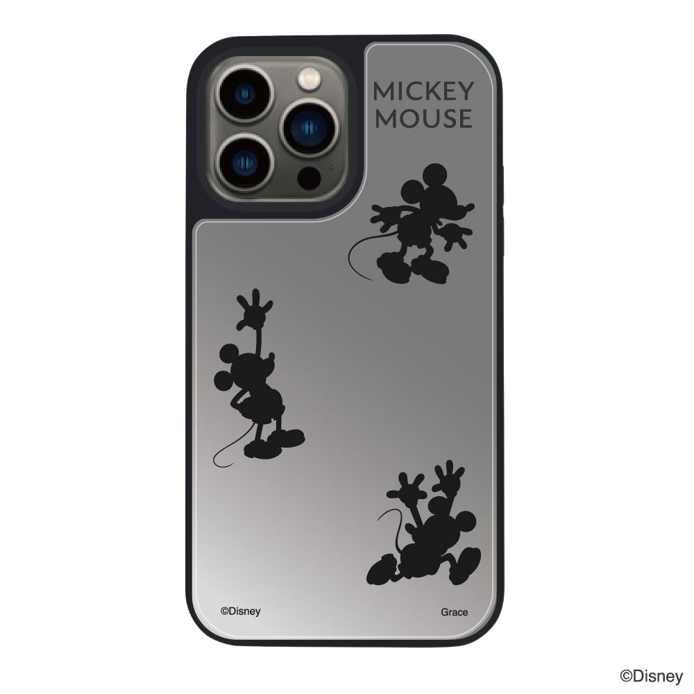 iPhone13Proケース ミラーバンパー ミラー付きケース シルエット3ミッキーマウス シルバー