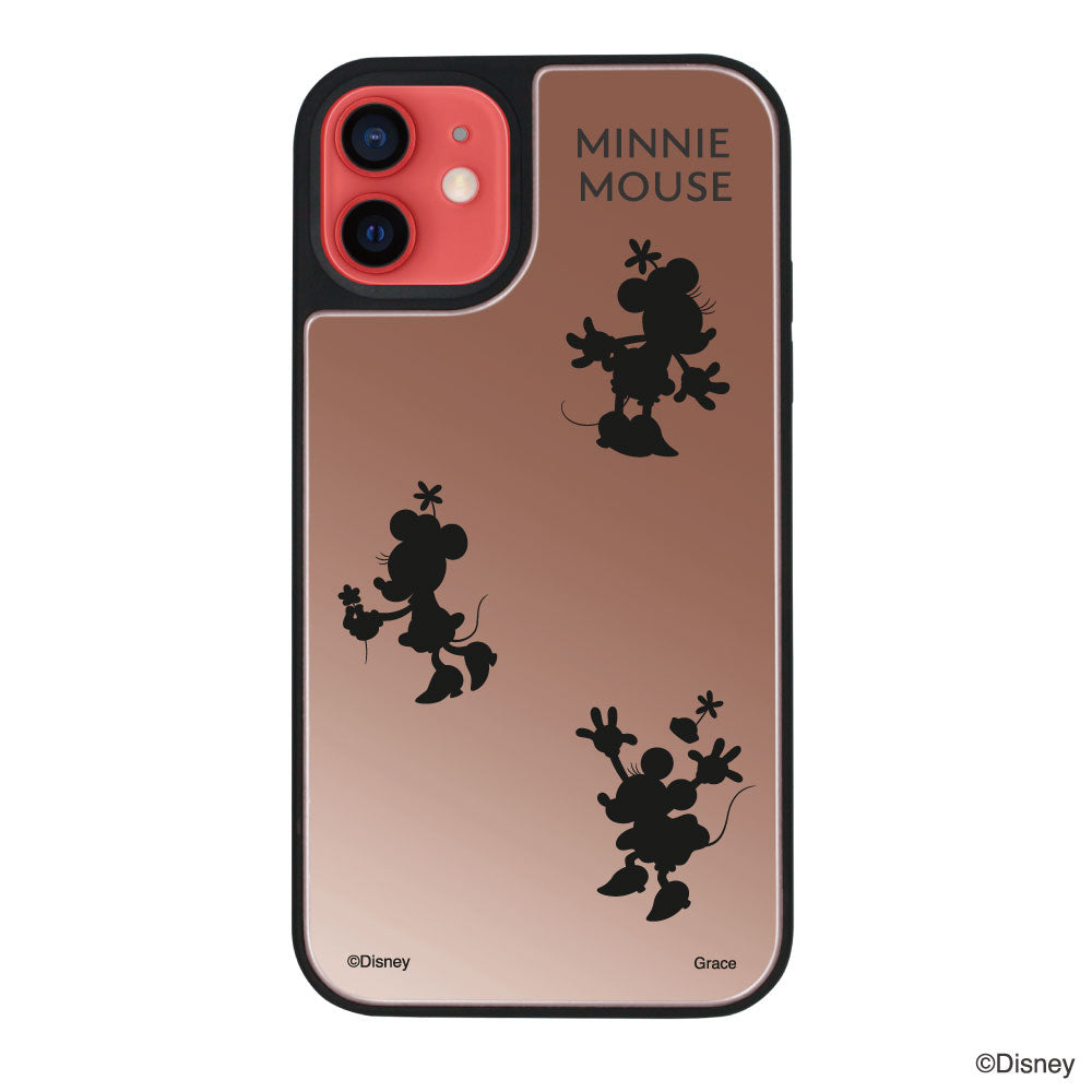 iPhone11ケース ミラーバンパー ミラー付きケース シルエット3ミニーマウス ローズゴールド