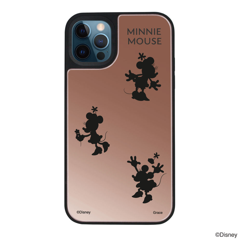 iPhone12ProMaxケース ミラーバンパー ミラー付きケース シルエット3ミニーマウス ローズゴールド