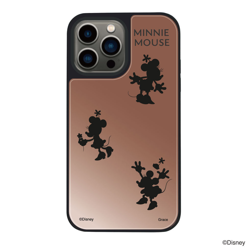 iPhone13Proケース ミラーバンパー ミラー付きケース シルエット3ミニーマウス ローズゴールド