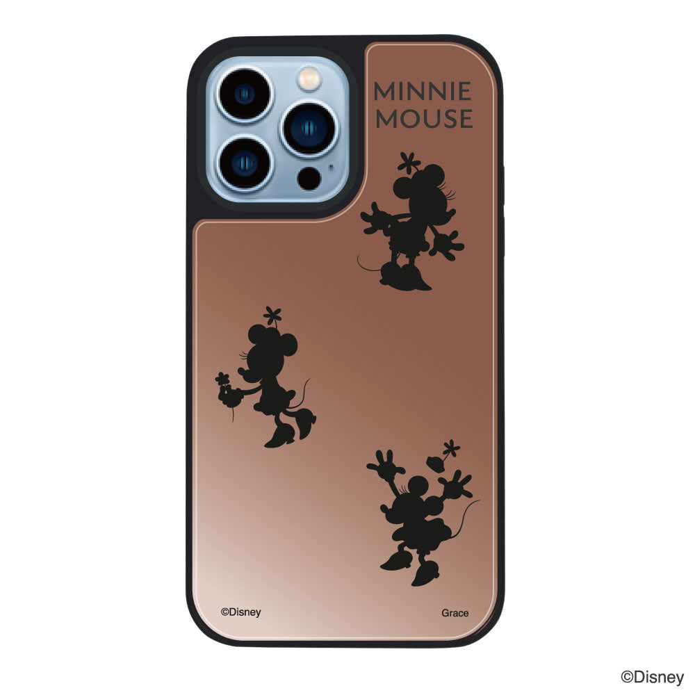 iPhone13ProMaxケース ミラーバンパー ミラー付きケース シルエット3ミニーマウス ローズゴールド
