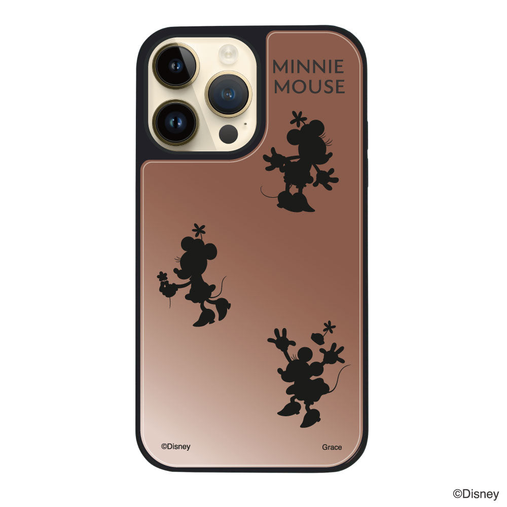 iPhone14Proケース ミラーバンパー ミラー付きケース シルエット3ミニーマウス ローズゴールド