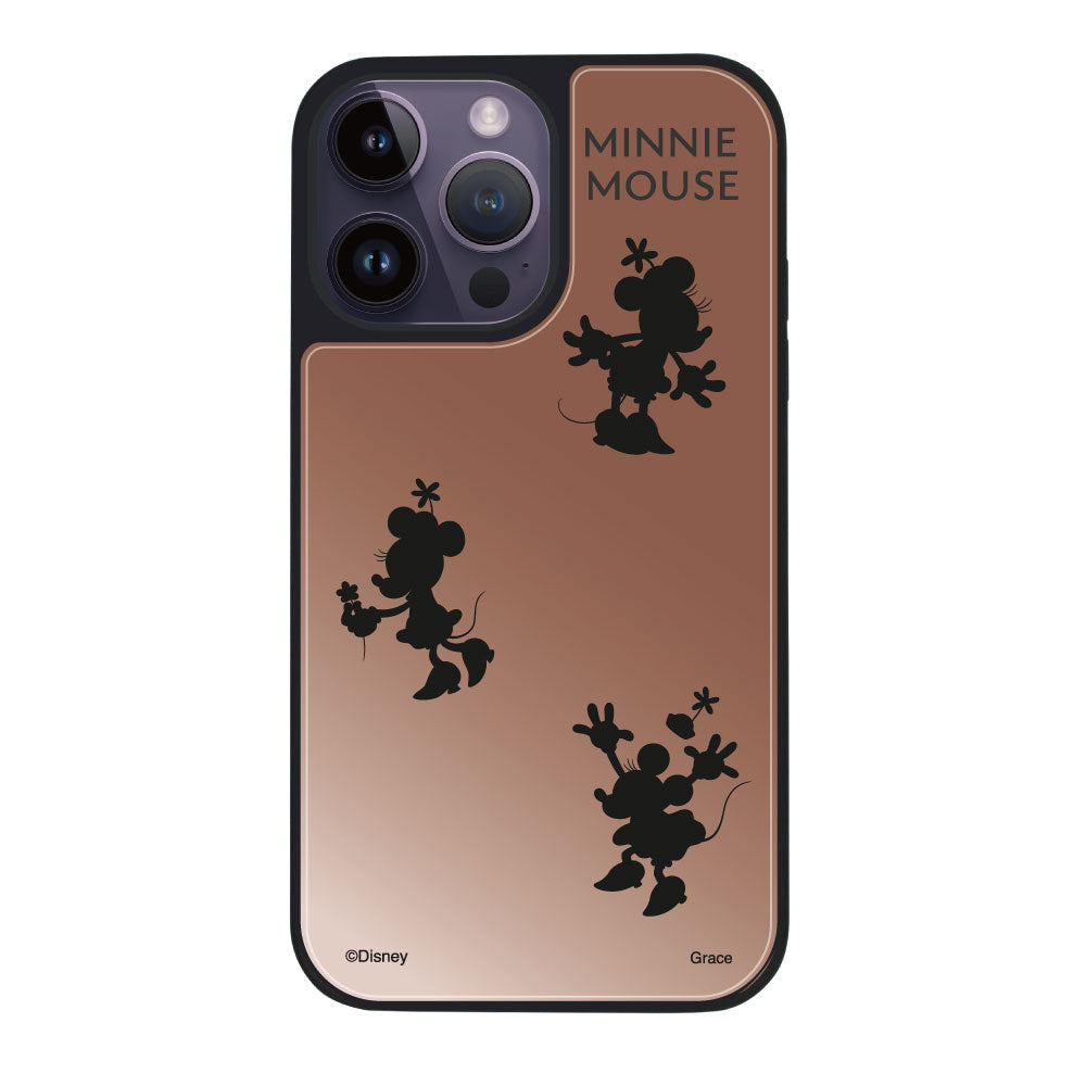 iPhone14ProMaxケース ミラーバンパー ミラー付きケース シルエット3ミニーマウス ローズゴールド