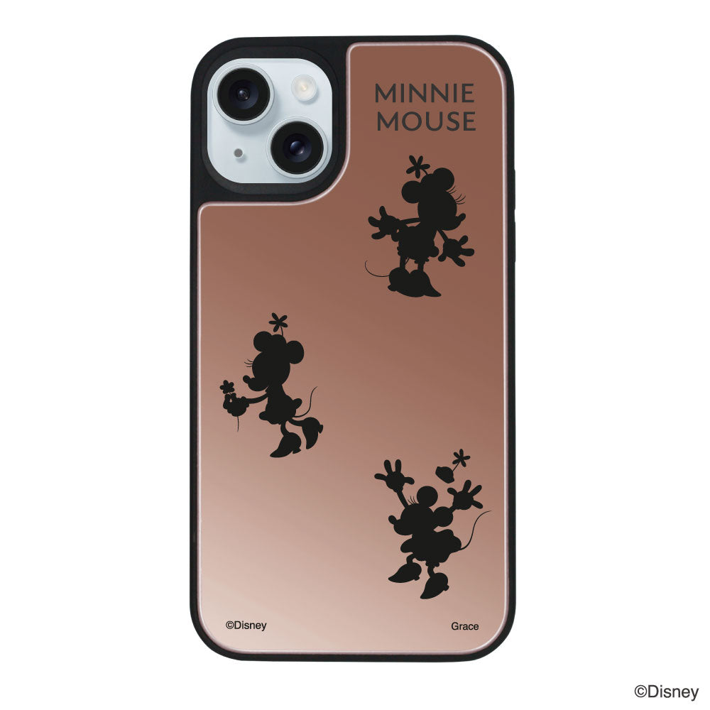 iPhone15Plus/14Plusケース ミラーバンパー ミラー付きケース シルエット3ミニーマウス ローズゴールド