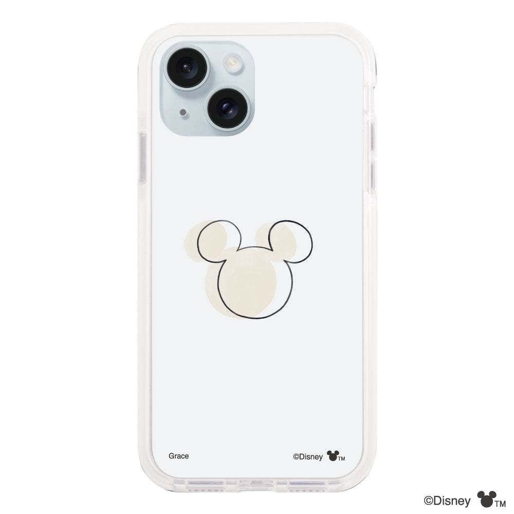 iPhone15Plus/14Plusケース クッションバンパー 耐衝撃クリアケース ラインミッキーマウス クリア