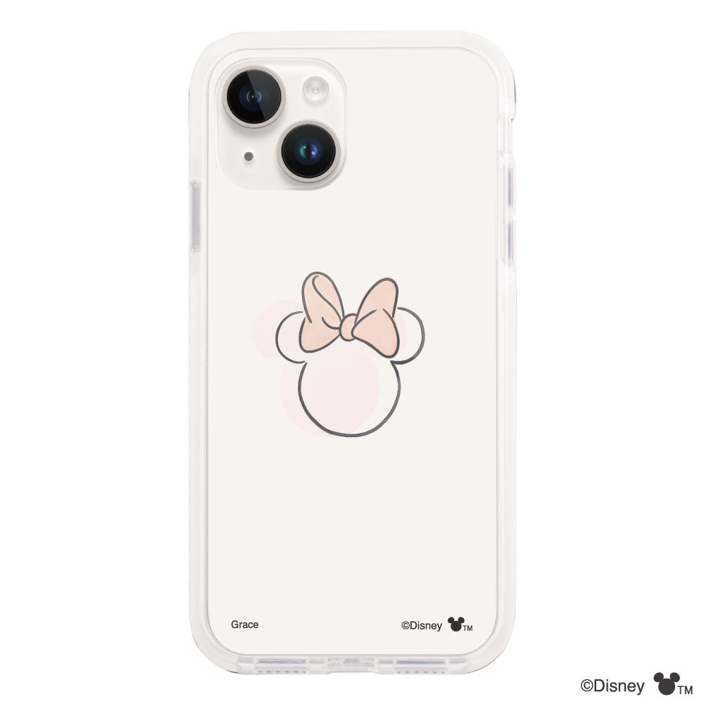 iPhone14/13ケース クッションバンパー 耐衝撃クリアケース ラインミニーマウス クリア