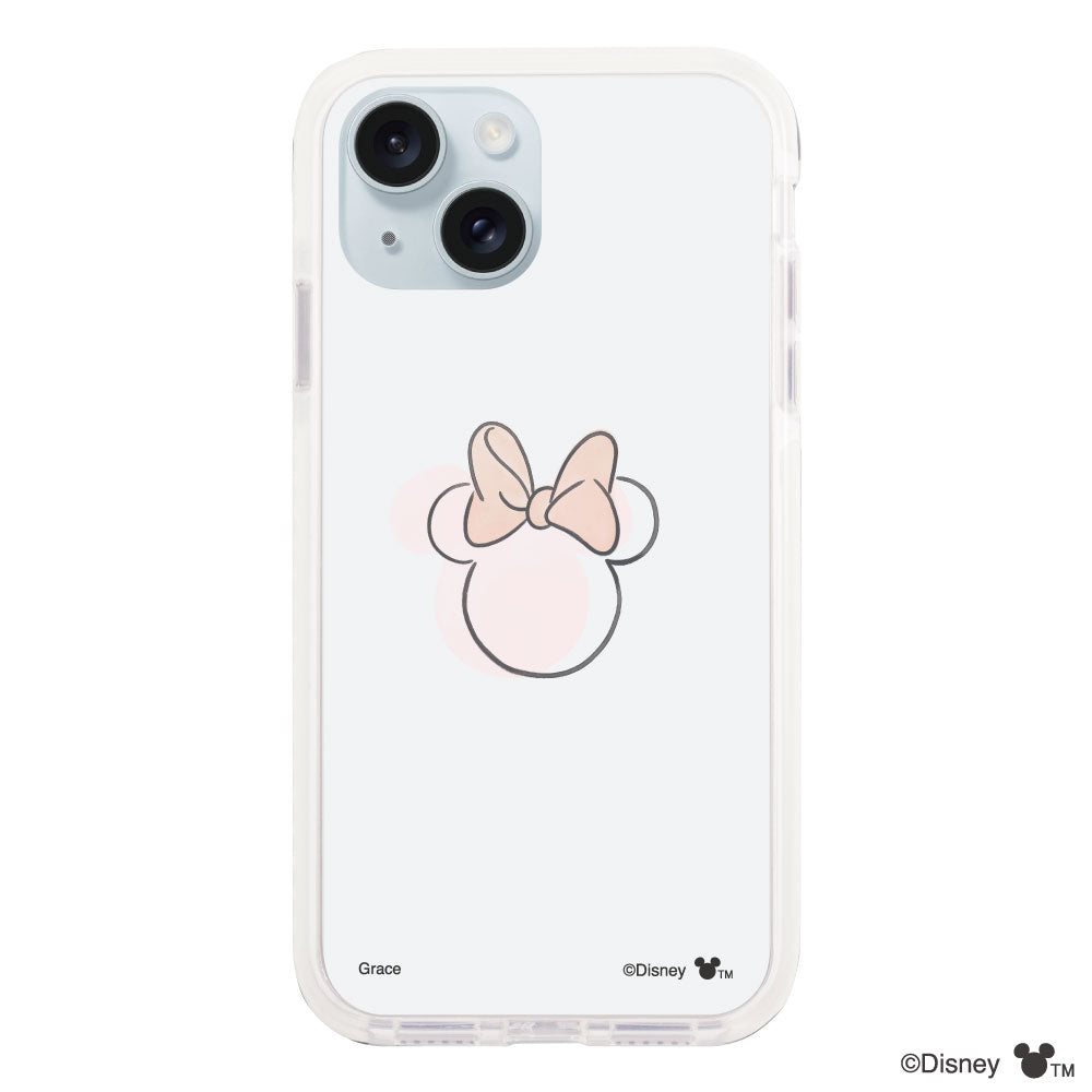 iPhone15Plus/14Plusケース クッションバンパー 耐衝撃クリアケース ラインミニーマウス クリア