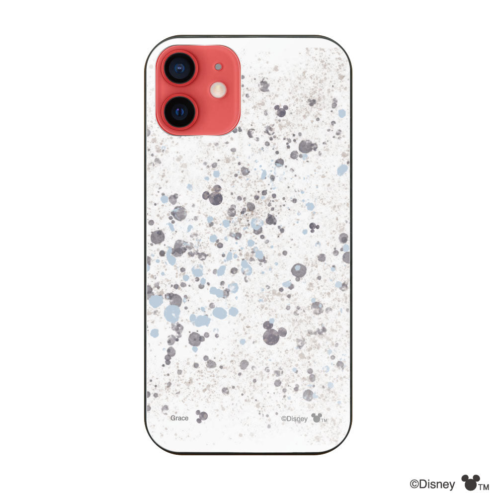 iPhone11ケース ガラス 強化ガラスケース インクドット柄ミッキーマウス グレー