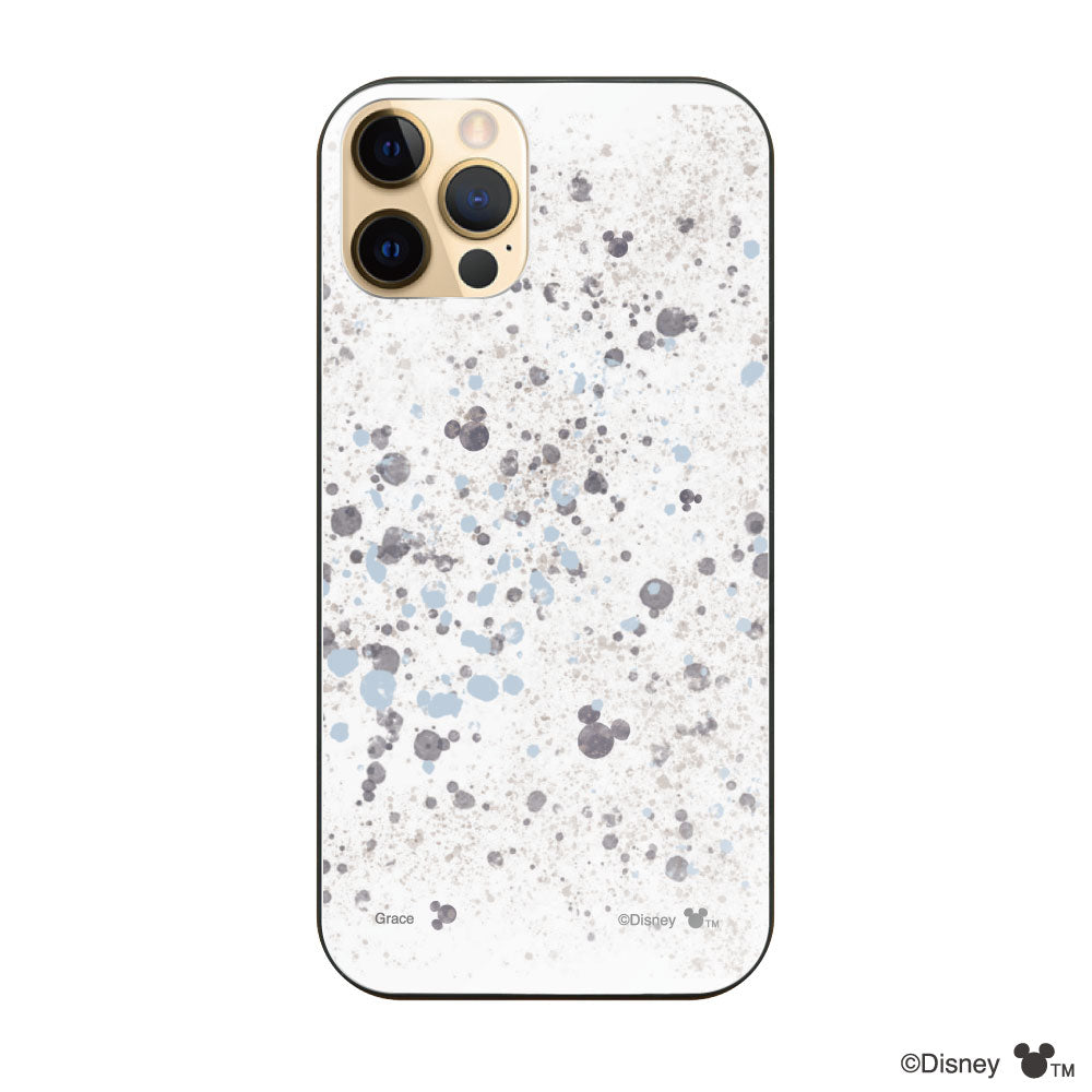 iPhone11Proケース ガラス 強化ガラスケース インクドット柄ミッキーマウス グレー