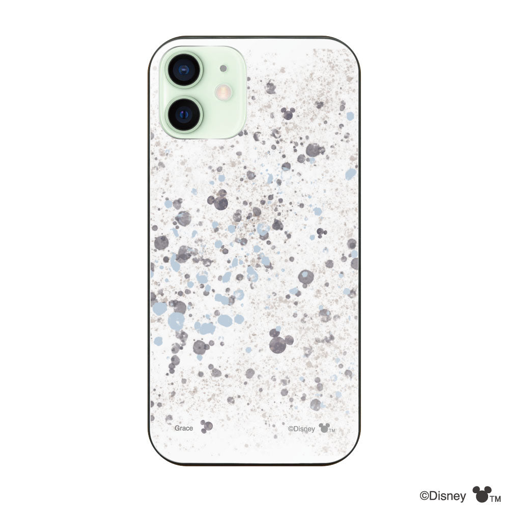 iPhone12miniケース ガラス 強化ガラスケース インクドット柄ミッキーマウス グレー