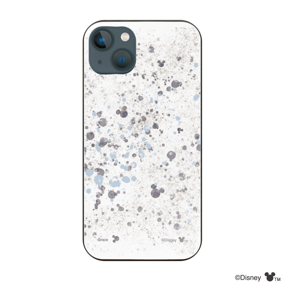 iPhone13miniケース ガラス 強化ガラスケース インクドット柄ミッキーマウス グレー