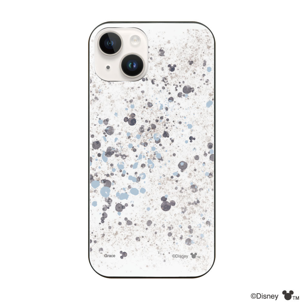 iPhone14/13ケース ガラス 強化ガラスケース インクドット柄ミッキーマウス グレー