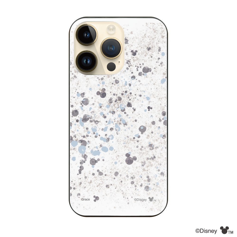 iPhone14Proケース ガラス 強化ガラスケース インクドット柄ミッキーマウス グレー