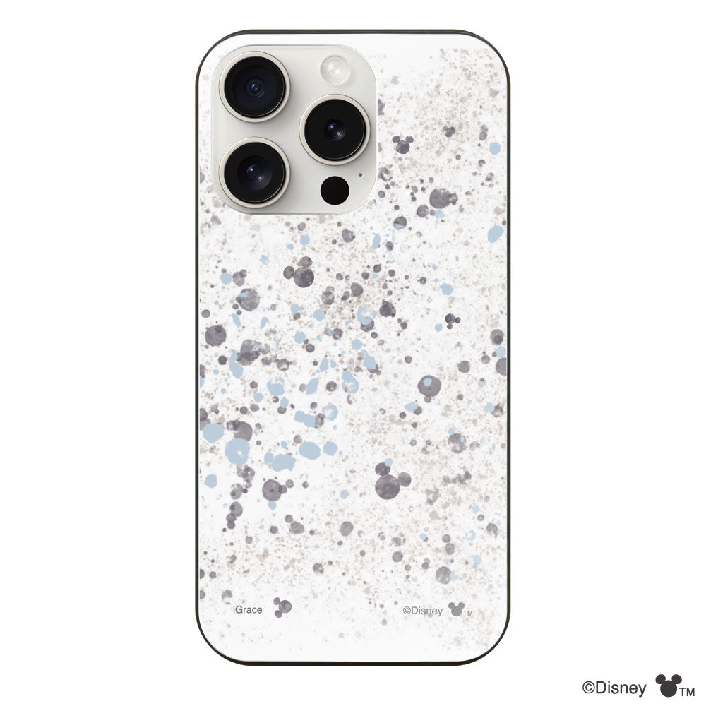 iPhone15ProMaxケース ガラス 強化ガラスケース インクドット柄ミッキーマウス グレー