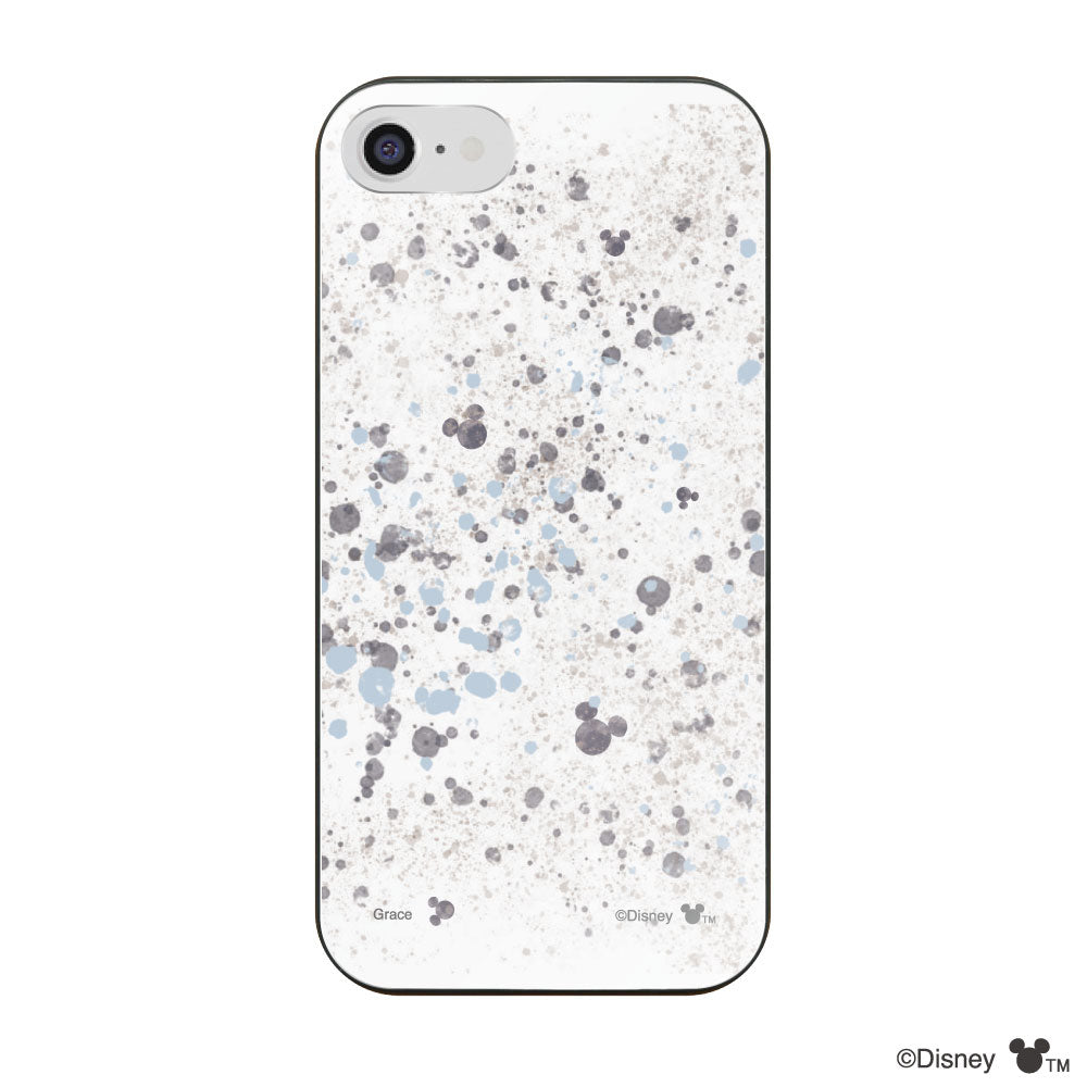 iPhone7/8/SE2/SE3ケース ガラス 強化ガラスケース インクドット柄ミッキーマウス グレー