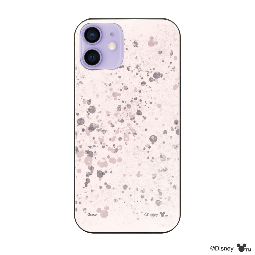 iPhone12/12Proケース ガラス 強化ガラスケース インクドット柄ミッキーマウス ピンク