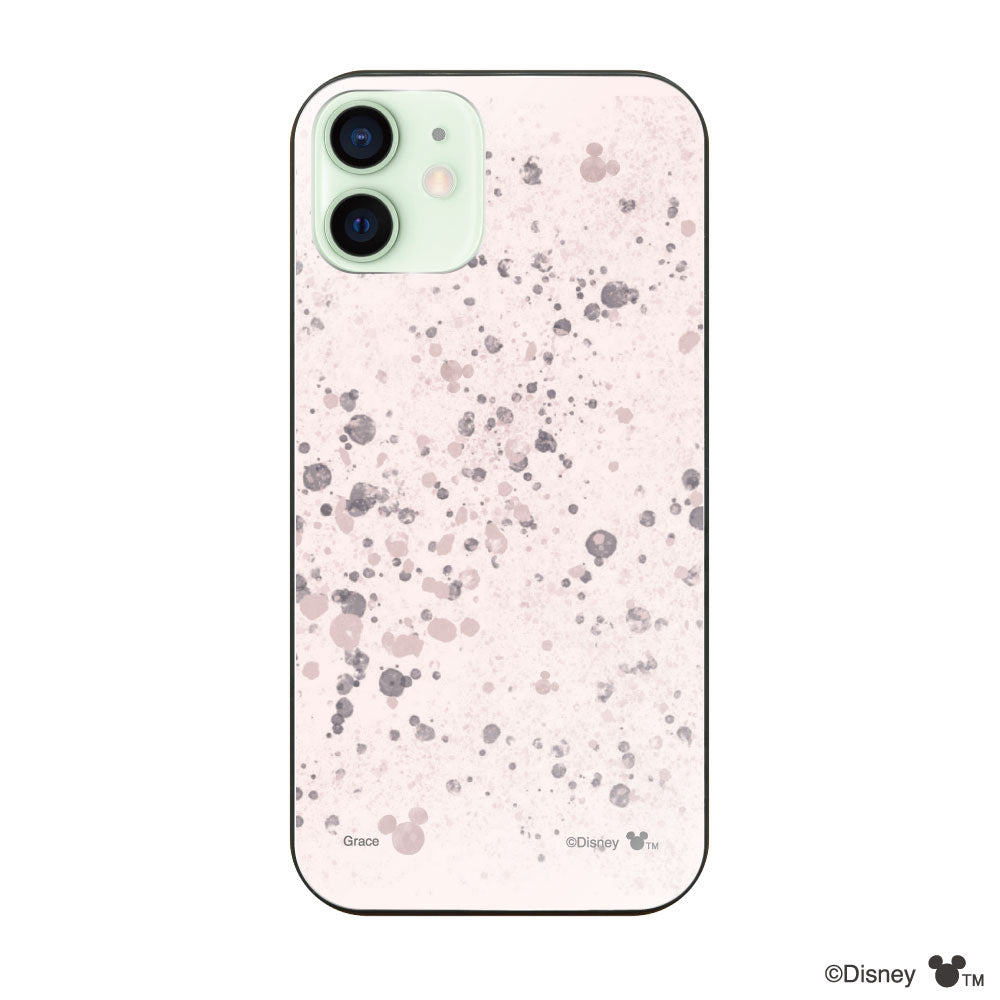 iPhone12miniケース ガラス 強化ガラスケース インクドット柄ミッキーマウス ピンク