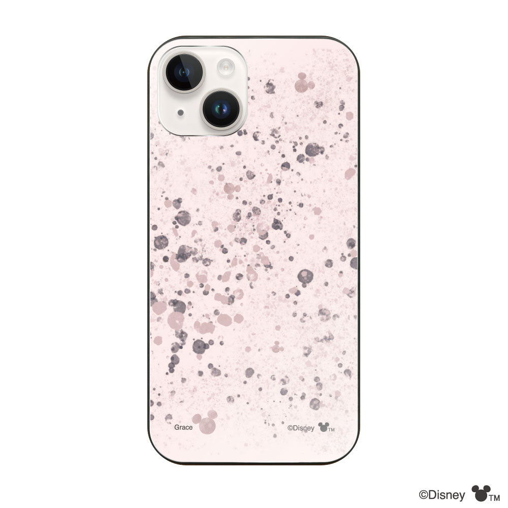 iPhone14/13ケース ガラス 強化ガラスケース インクドット柄ミッキーマウス ピンク