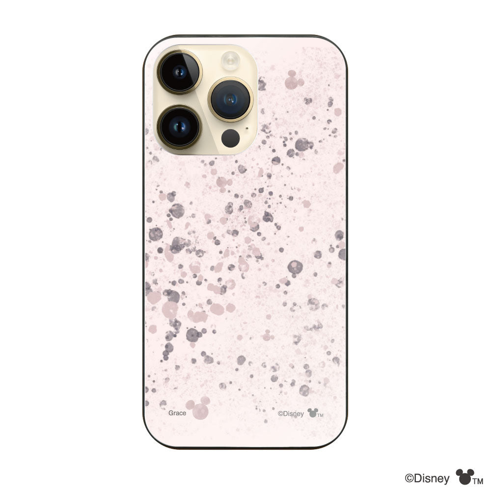 iPhone14Proケース ガラス 強化ガラスケース インクドット柄ミッキーマウス ピンク