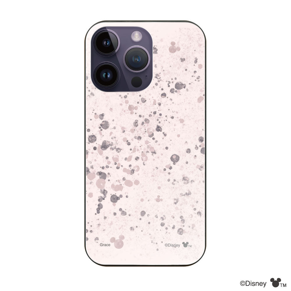 iPhone14ProMaxケース ガラス 強化ガラスケース インクドット柄ミッキーマウス ピンク