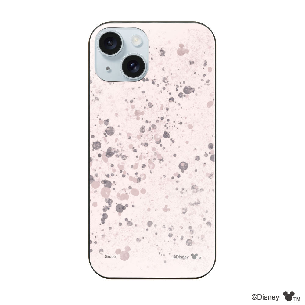 iPhone15Plus/14Plusケース ガラス 強化ガラスケース インクドット柄ミッキーマウス ピンク