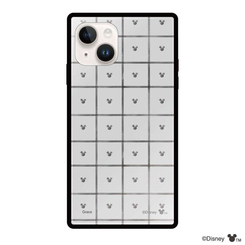 iPhoneケース スクエア 強化ガラスケース <ミッキーマウス(スクエアパターン)>