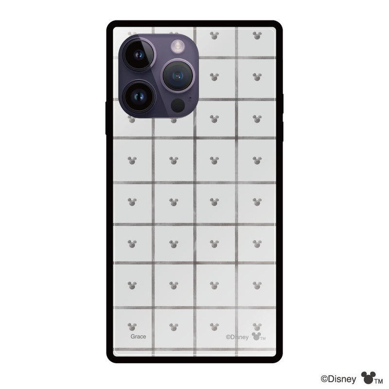 iPhoneケース スクエア 強化ガラスケース <ミッキーマウス(スクエアパターン)>