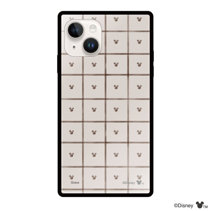 iPhoneケース スクエア 強化ガラスケース <ミッキーマウス(スクエアパターン)>