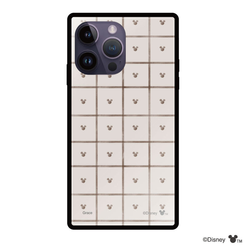 iPhoneケース スクエア 強化ガラスケース <ミッキーマウス(スクエアパターン)>